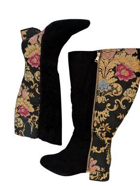 ComfortView Emerald Tall Wide Calf Boots Brocade Ornate Floral Size 12W NWOT